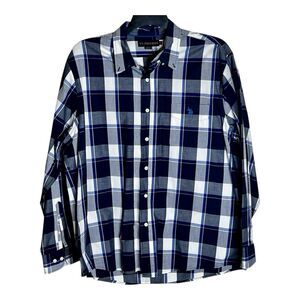 U.S. Polo Assn Button Down Shirt Size XL Blue Plaid Long Sleeves Cotton